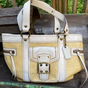 Vintage Coach Legacy Wicker/White Leather Handbag Purse Bag Serial M05K-113